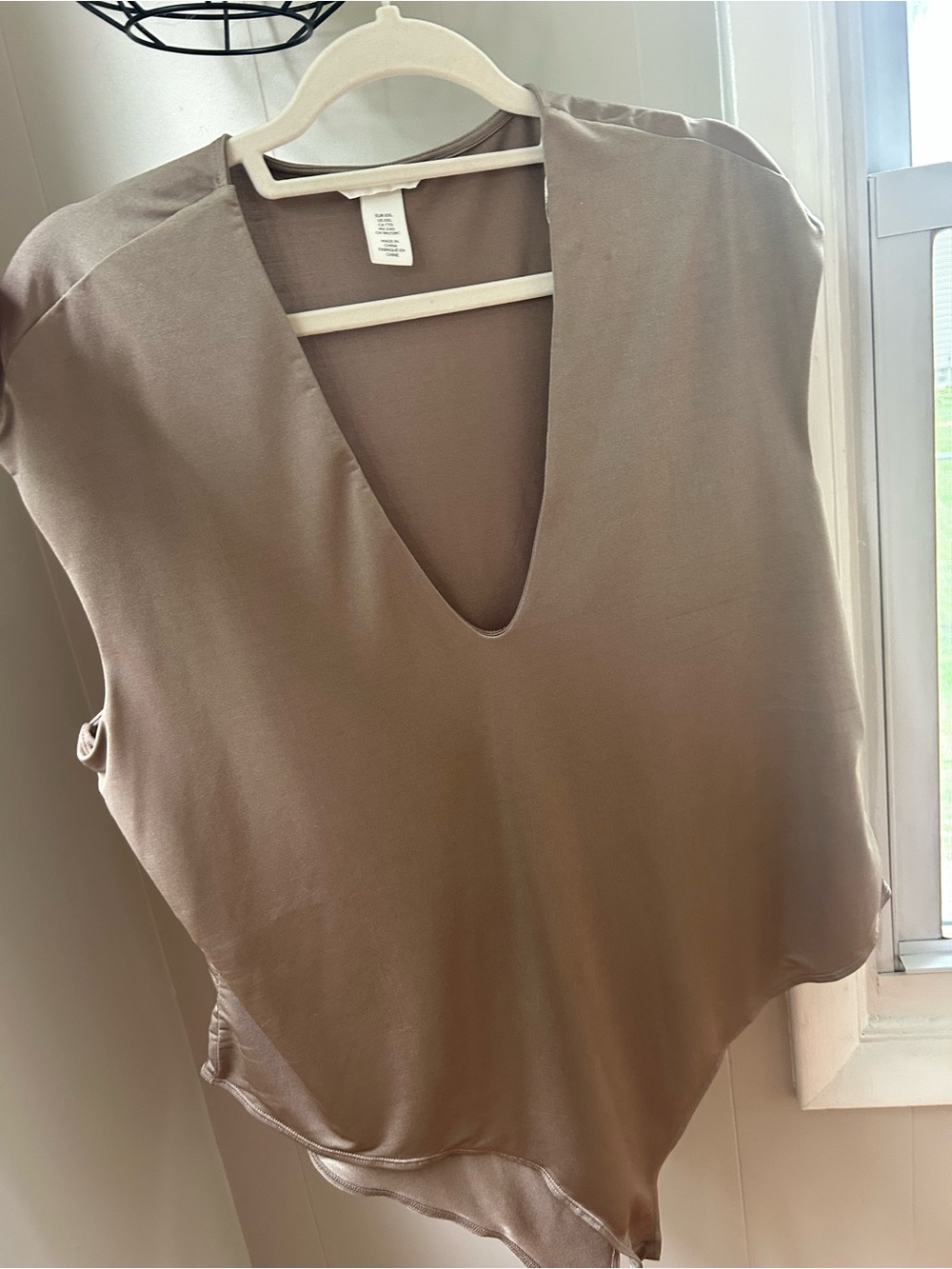 H&M Sleeveless V-Neck Bodysuit in Taupe